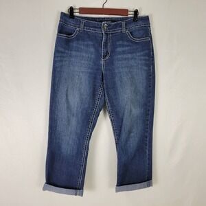Nine West Jeans Womens 10 Blue Denim‎ Mid Rise Date Night Fit Cuffed Capri